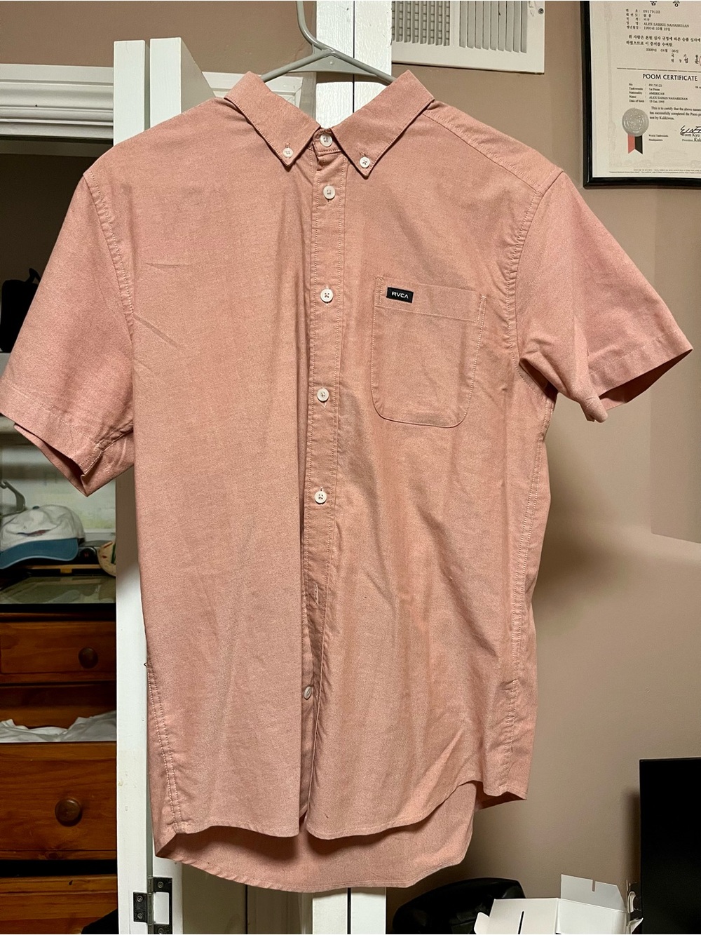 RVCA Men’s Short-Sleeve Button-Down Shirt — Dusty Rose